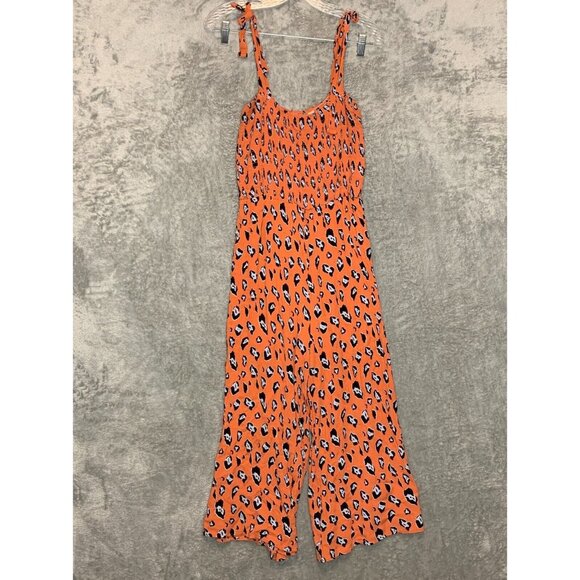 Fantastic Fawn Women Beach Animal Print Crepe Tie Shoulder Wide Leg Jumpsuit L - Picture 1 of 12